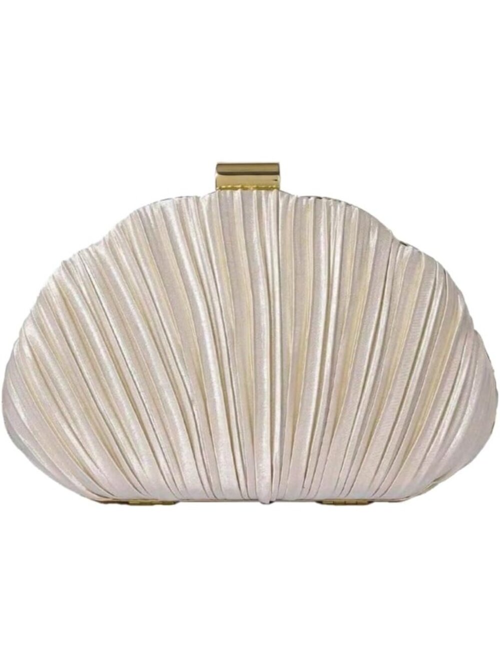 Women's Apricot SeaShell Oval Clutch Purse Detachable Chain Strap Evening Bag